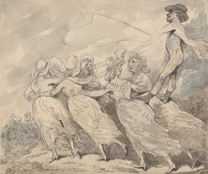 Un hombre conduciendo un equipo de seis chicas